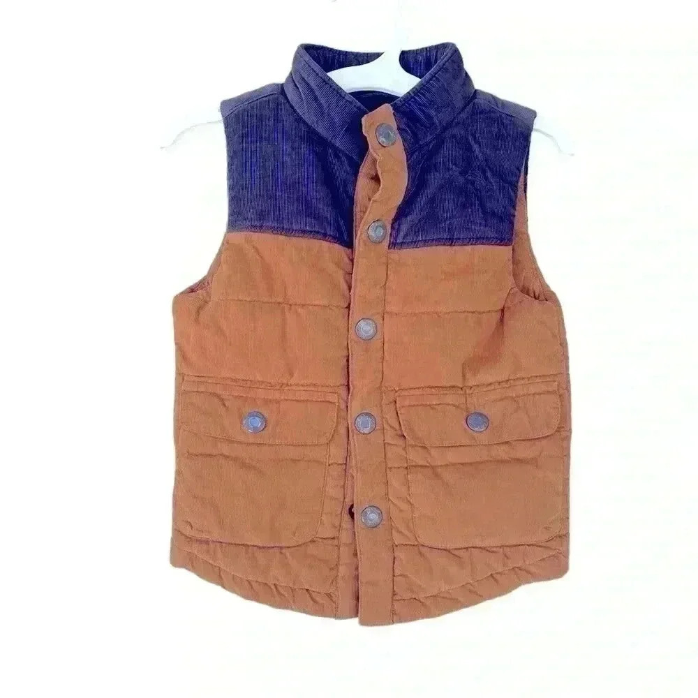 TOMMY BAHAMA boys corduroy blue/brown pockets button down, 2T Vest gently used